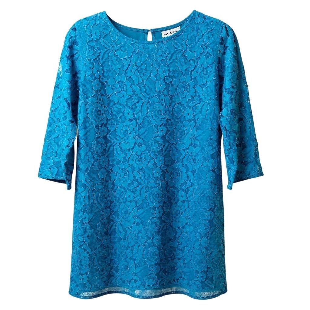 New Caroline Rose Women's Medium Blue Floral Lace Knee Length Dress 3/4 Sleeve